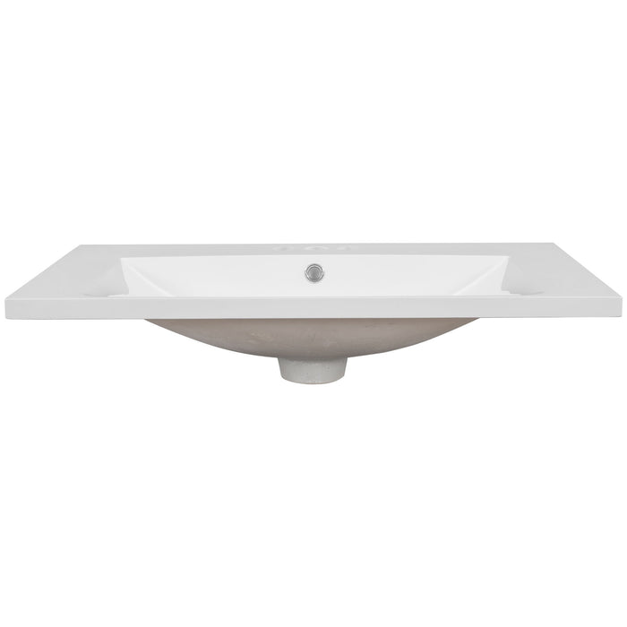 30" Single Bathroom Vanity Top With Undermount Basin, Rectangular Shape, 3 Faucet Holes - White