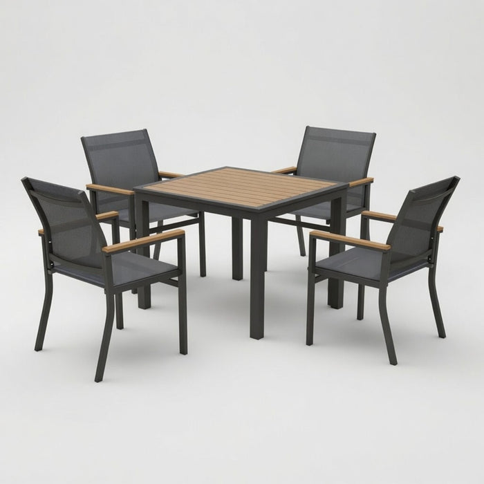 Gray Aluminum Patio Dining Set With Textilene Chairs, 5 Piece All Weather Outdoor Table And Chair Set For Patio, Porch, Garden