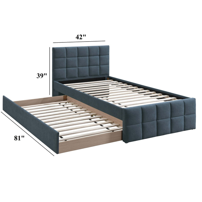 Contemporary Style Bed With Trundle Upholstered Headboard And Footboard Grid Pattern