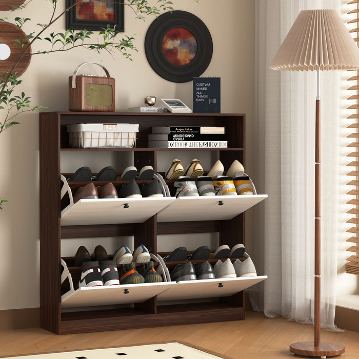 Modern Freestanding Shoe Storage Cabinet With 4 Flip Drawers