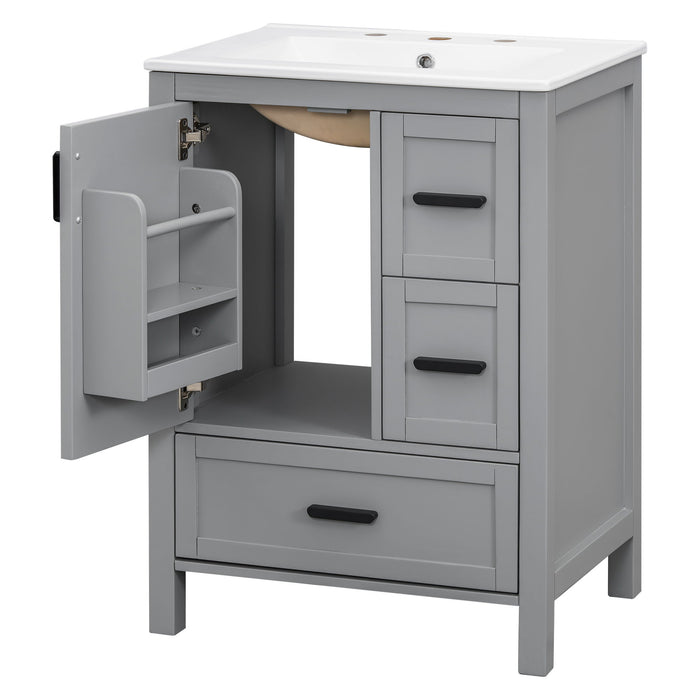 Bathroom Vanity With Sink, Soft Close Door, Double Layer Door Shelf And 3 Drawers - Gray