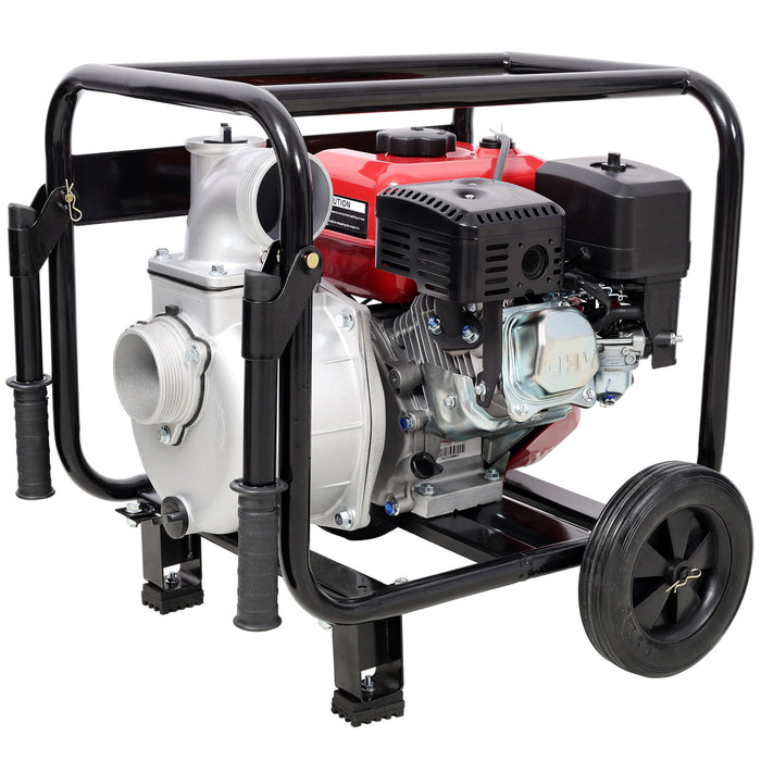 Gas Engine Powered Water Pump 3" Inlet & Outlet 7Hp 212Cc Epa Certified With Wheels And Handle - Black / Red
