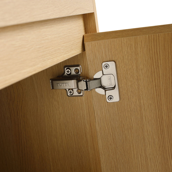28" Wall Mounted Bathroom Vanity With Stainless Steel Sink, Soft Close Doors - Oak