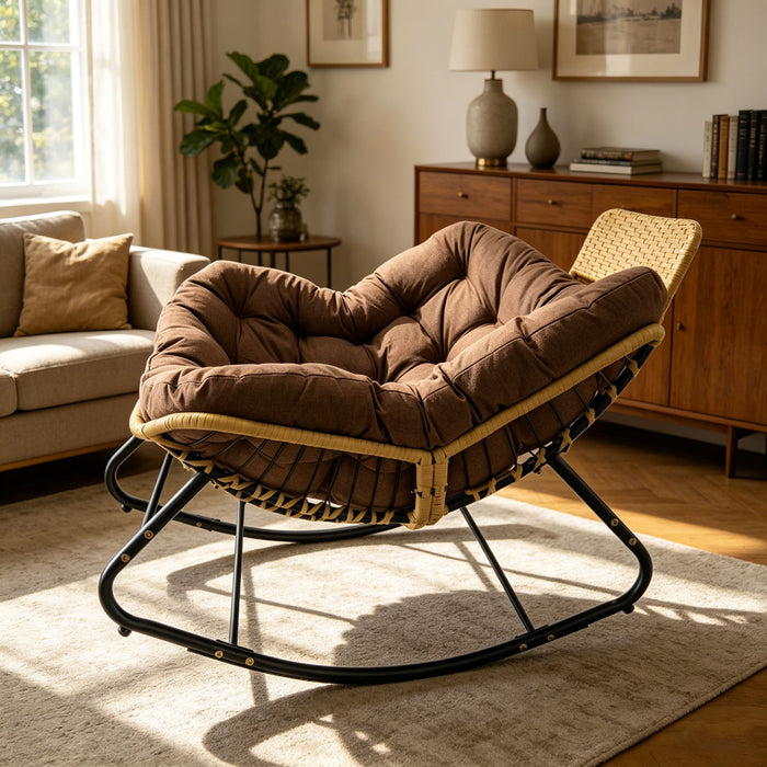 Oversized Papasan Rocking Chair Outdoor With Thick Cushion