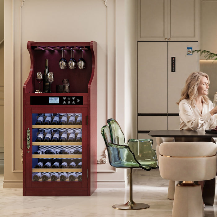 Wine Cooler Cabinet With Touch Control, 43 Bottle Capacity, Humidity & Temperature Regulation - Cherry