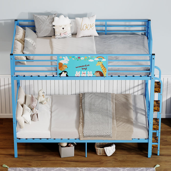 Bunk Bed, Convertible To 2 Separate Twin Size Beds With Full Length Guardrail & Ladder, No Box Spring Needed - Blue