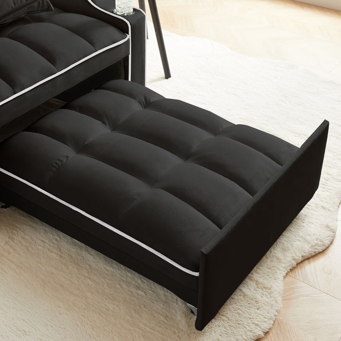 Convertible Velvet 3 In 1 Sofa Bed With Adjustable Sleeper Chair And Multi Pockets
