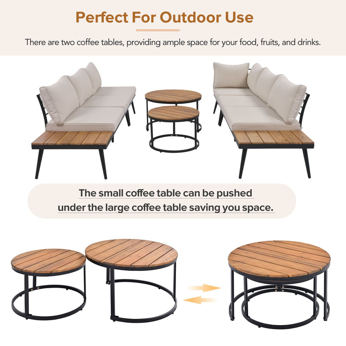Modern Outdoor Sectional Sofa Set With Nesting Coffee Tables