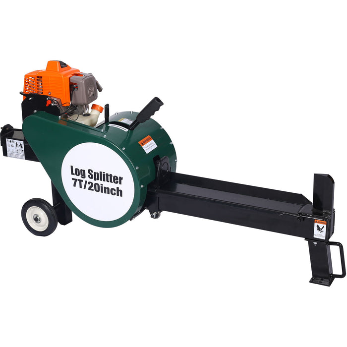 Portable Double Flywheel Electric Log Splitter 7 Ton Gas Log Splitter With Auto Return Steel - Gray