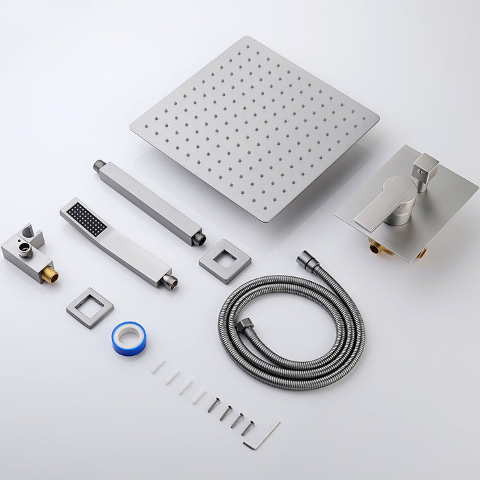 Luxury 12" Ceiling Mount Rainfall Shower System With Brass And Stainless Steel - Brushed Nickel