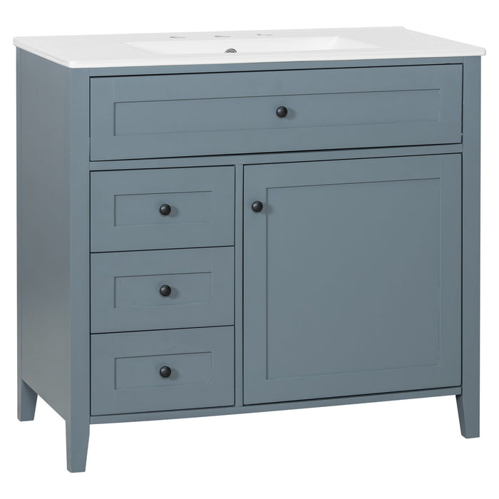 Bathroom Vanity With Sink, 3 Drawers & Cabinet With Adjustable Shelves