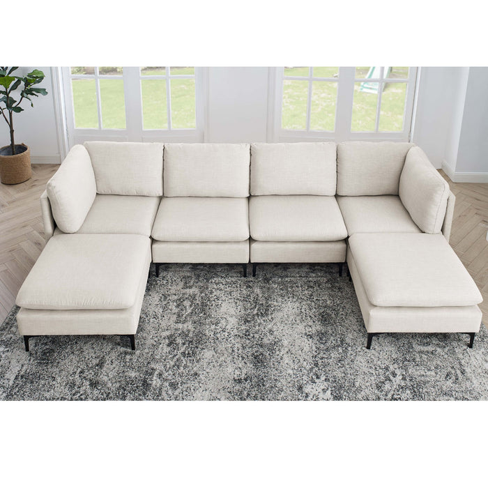 Upholstered Modular Sectional With Medium Firm Seat Cushion - Almond