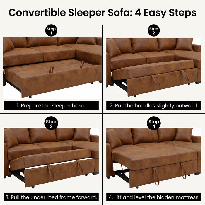 Upholstered Sectional With Pull-Out Bed And Chaise Storage
