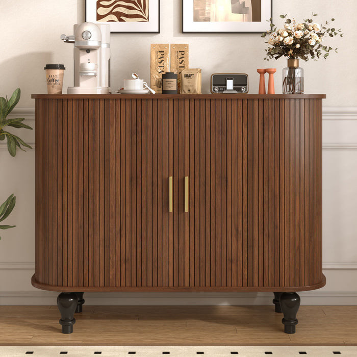 Fluted Liquor & Coffee Bar Cabinet With 6 Wine Racks And 3 Glass Holders