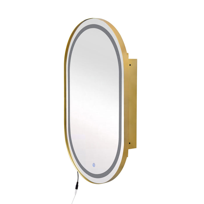 Oval Medicine Cabinet Mirror Bathroom Mirror With Storage Wall Mounted Medicine Mirror Cabinet With LED - Golden