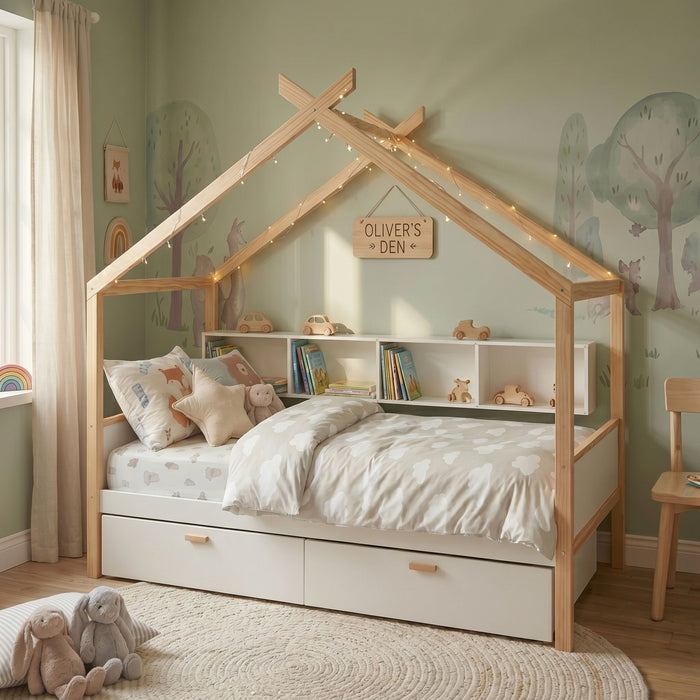 House Bed With Bookshelf Storage