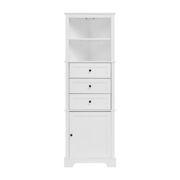 Tall Storage Cabinet With 3 Drawers And Adjustable Shelves For Bathroom