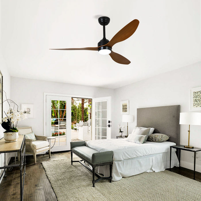 Ceiling Fan With Lights Quiet DC Motor 3 Blade Ceiling Fans 6 Speed Levels, Reversible Ceiling Fan - Matte Black / Wood