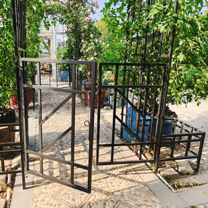 Garden Arch With Gate With Planter, Climbing Plants Support Outdoor - Black