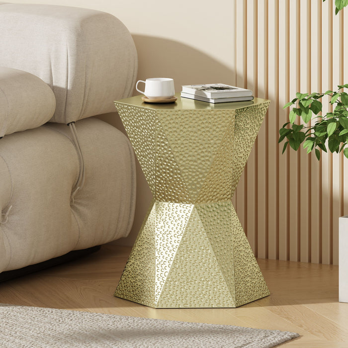 Modern Hexagon Side Table With Knockout Pit Texture - Gold