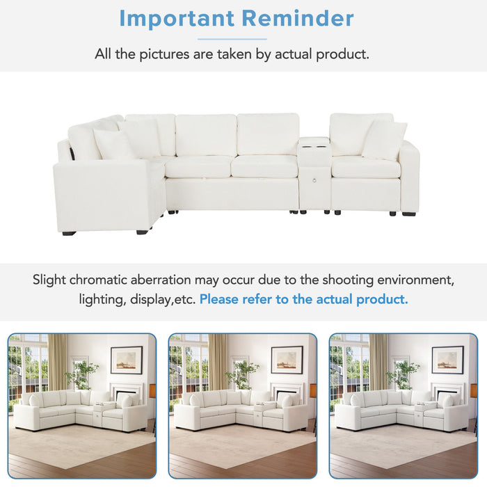 Contemporary L Shaped Convertible Sofa Bed With Pull Out Bed, Cup Holders, And Storage