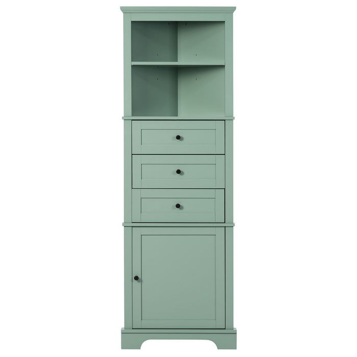 Tall Storage Cabinet With 3 Drawers And Adjustable Shelves For Bathroom