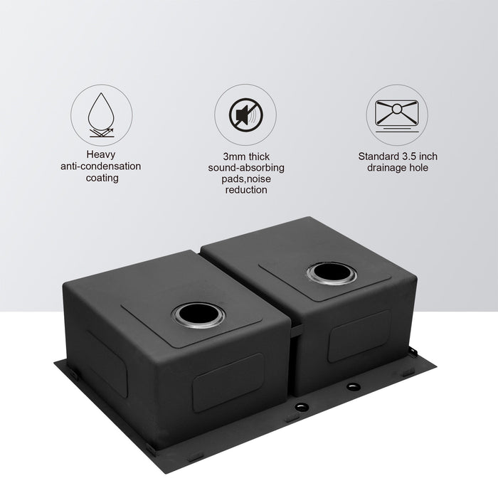 Double Bowl Drop In Kitchen Sink 33" X 22" With 16 Gauge Stainless Steel And 2 10" Deep Basins - Gunmetal Black