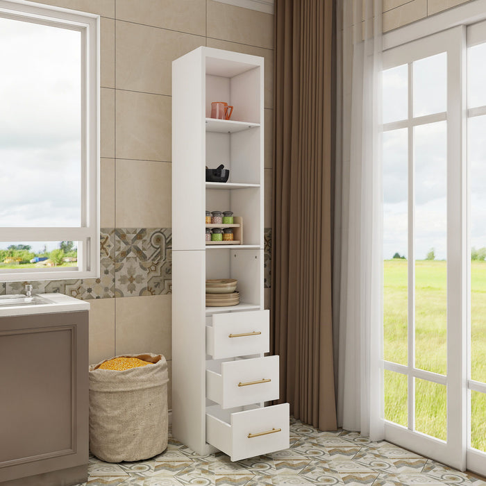 Rectangular Side Storage Cabinet With 3 Drawers For Bedroom - White
