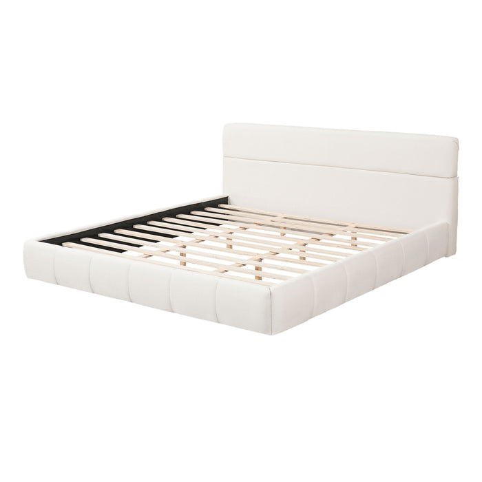 Upholstered Platform Bed Frame With Soft Boucle Headboard