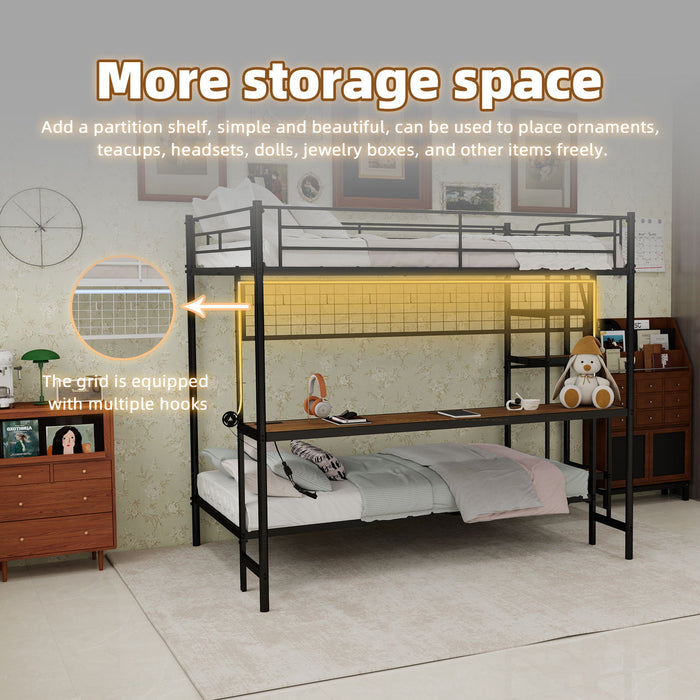 Bunk Bed With Built In Desk And LED Lighting