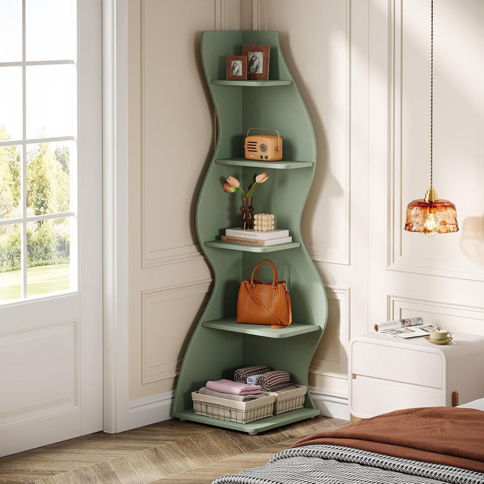 5 Tier Wavy Corner Bookshelf And Plant Stand For Living Room