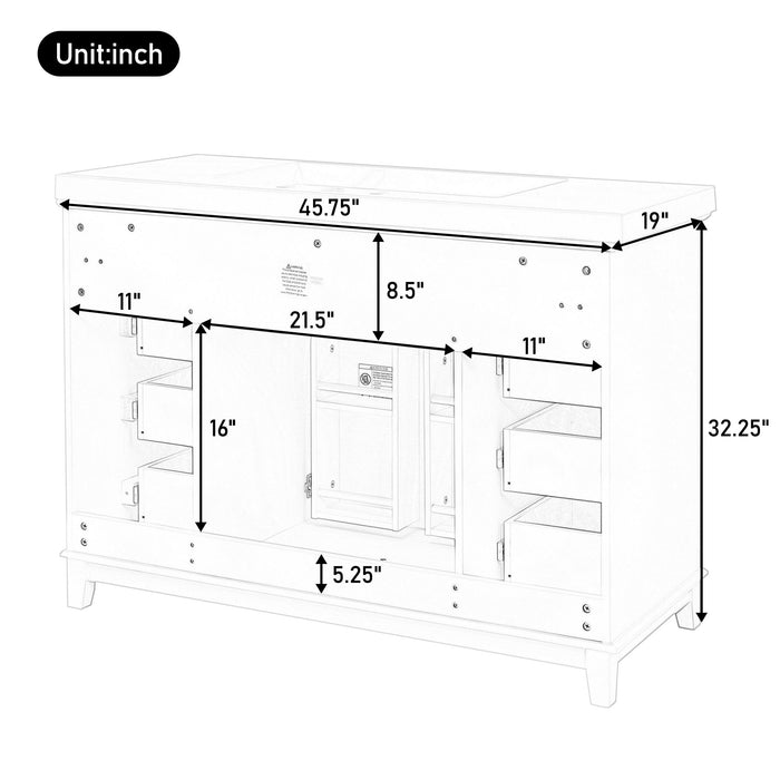 Bathroom Vanity & Sink, 6 Soft Close Drawers & Double Doors - White