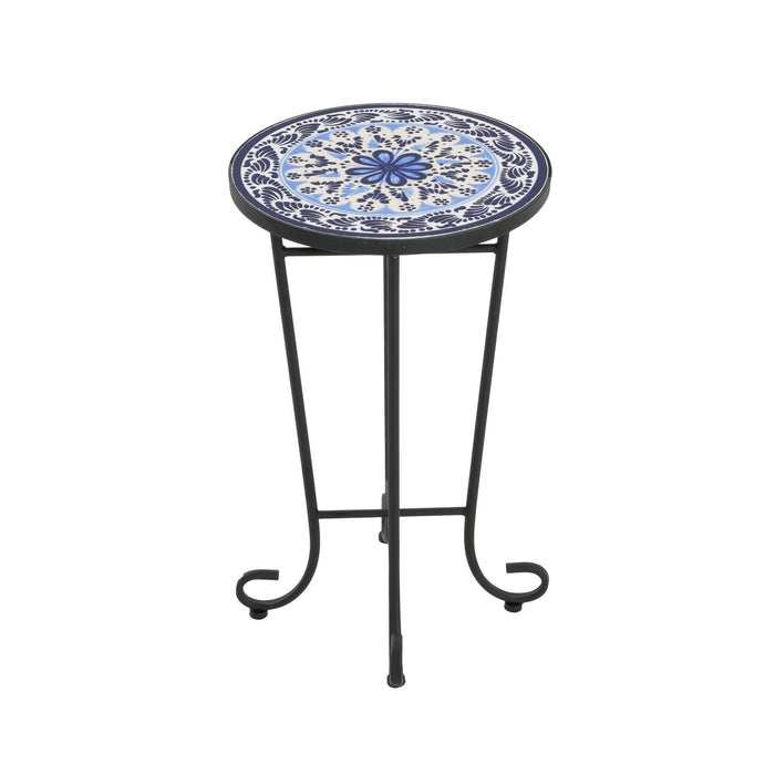 French Country Patio Side Table With Vibrant Tile Top