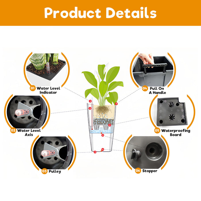 Tall Planters Set With Water Level Monitor And Auto Watering