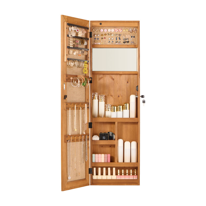 Jewelry Armoire Organizer With Full Length Mirror, Wall Mounted Lockable Cabinet With LED Light
