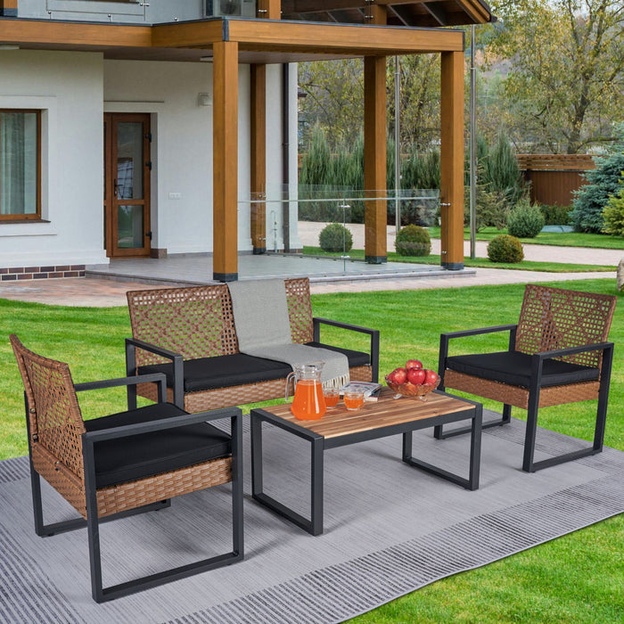 4 Piece Patio Furniture Set With Acacia Wood Table Top And Cushions