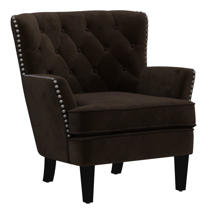 Noelle - Accent Chair With Button Tufting, Silver Nailheads, And Solid Wood Legs - Dark Chocolate