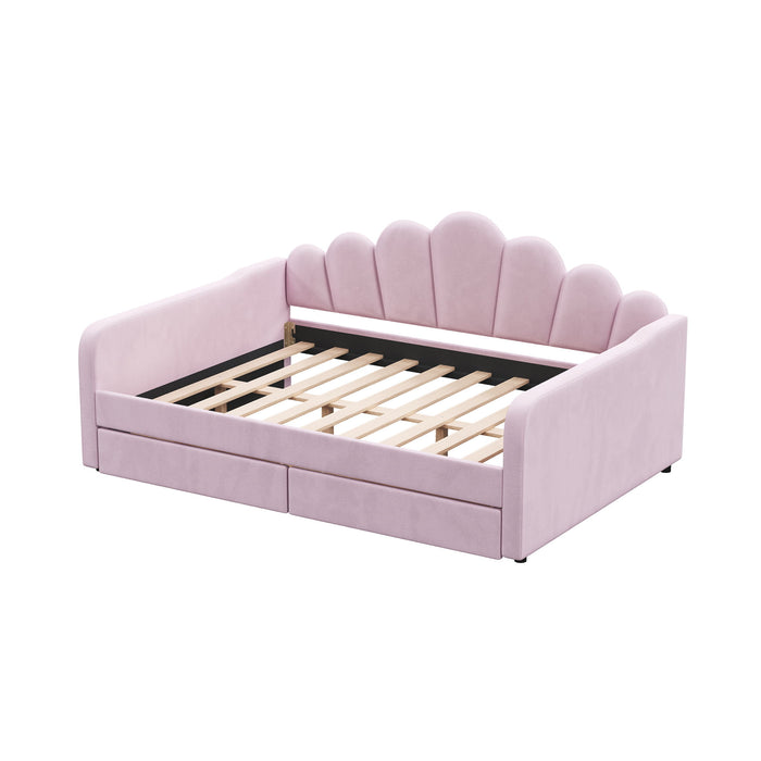 Shell Shaped Upholstered Daybed Frame With Slats