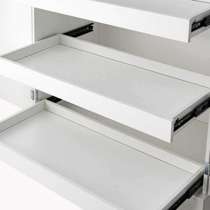 Fluted Kitchen Pantry Cabinet With 3 Keyboard Drawers & 6 Adjustable Door Shelves