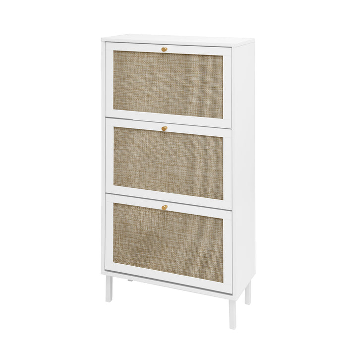 Modern Rattan 3 Door Shoe Rack Cabinet For Entryway