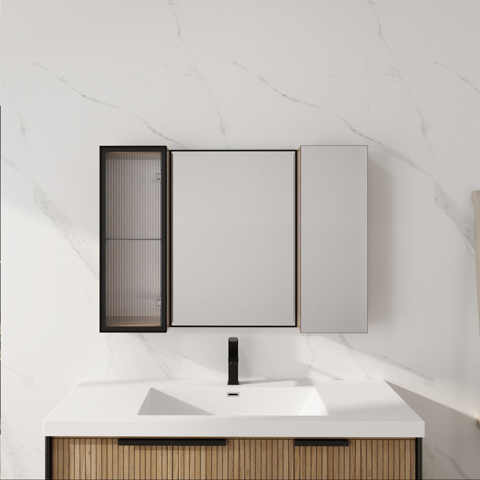 Wall Mounted Cabinet With Soft Close Door, Adjustable Shelves Storage For Bathroom - Imitative Oak