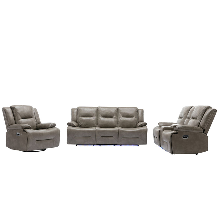 Home Theater Recliner Set Manual Recliner Chair With A LED Light Strip Two Built-In Cup Holders For Living Room