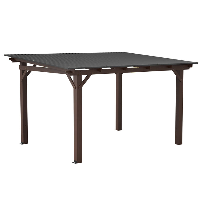 13 X 10 Ft Gazebo With Roof, Spacious Outdoor Patio Shade Structure For Backyard & Garden - Brown