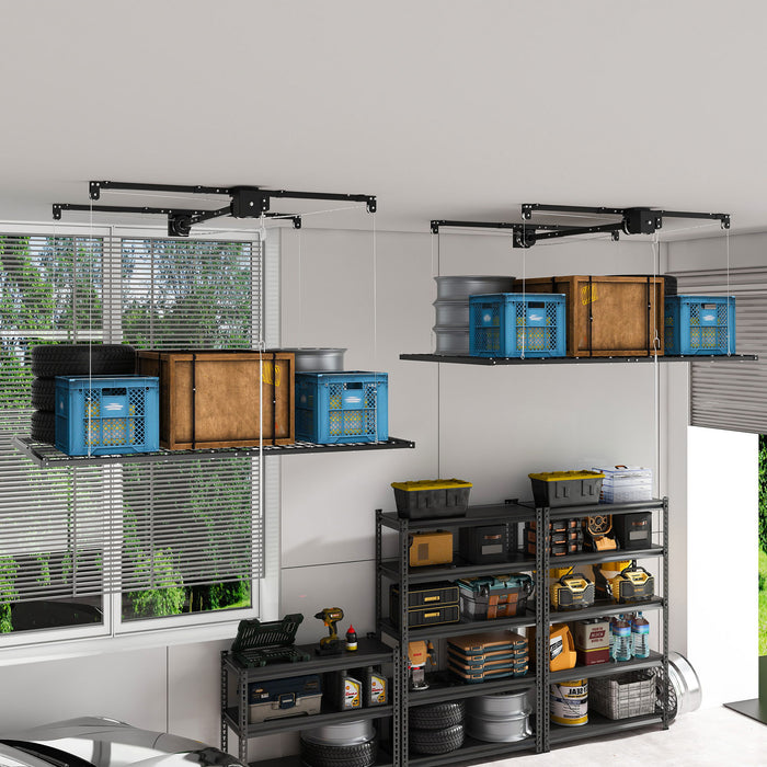 Overhead Garage Storage Rack For High Ceilings & Safety Lock - Black