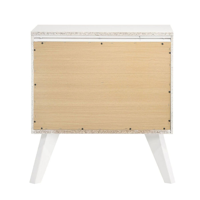 Nightstand With Angled Legs, Round Knobs, Wave Texture, 2 Drawer Bedside Table - White
