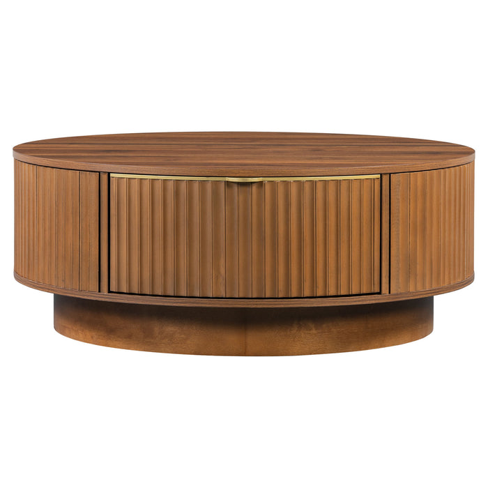 Farmhouse Round Coffee Table With Storage Drawer
