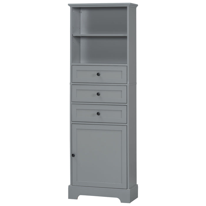 Tall Storage Cabinet With 3 Drawers And Adjustable Shelves For Bathroom