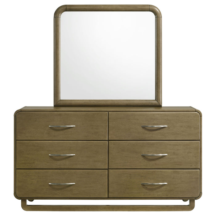 Bernardo - 6 Drawer Dresser And Mirror With Rounded Corners - Nutmeg Brown