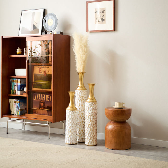 Floor Metal Vase Modern Style Decoration Home Metal Vase (Set of 3) Gorgeous Home Decoration Large Glazed Metal Vases - Gold / White