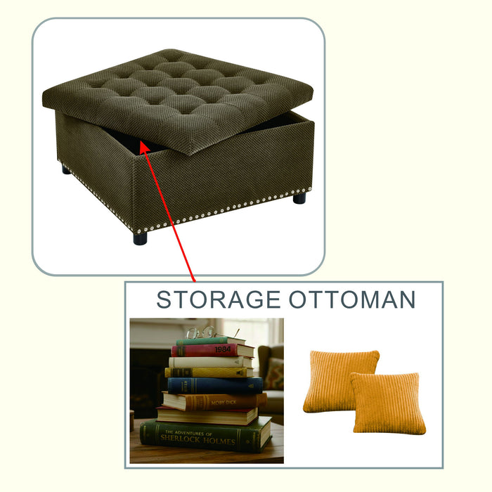 Square Tufted Storage Ottoman With Nailhead Trim
